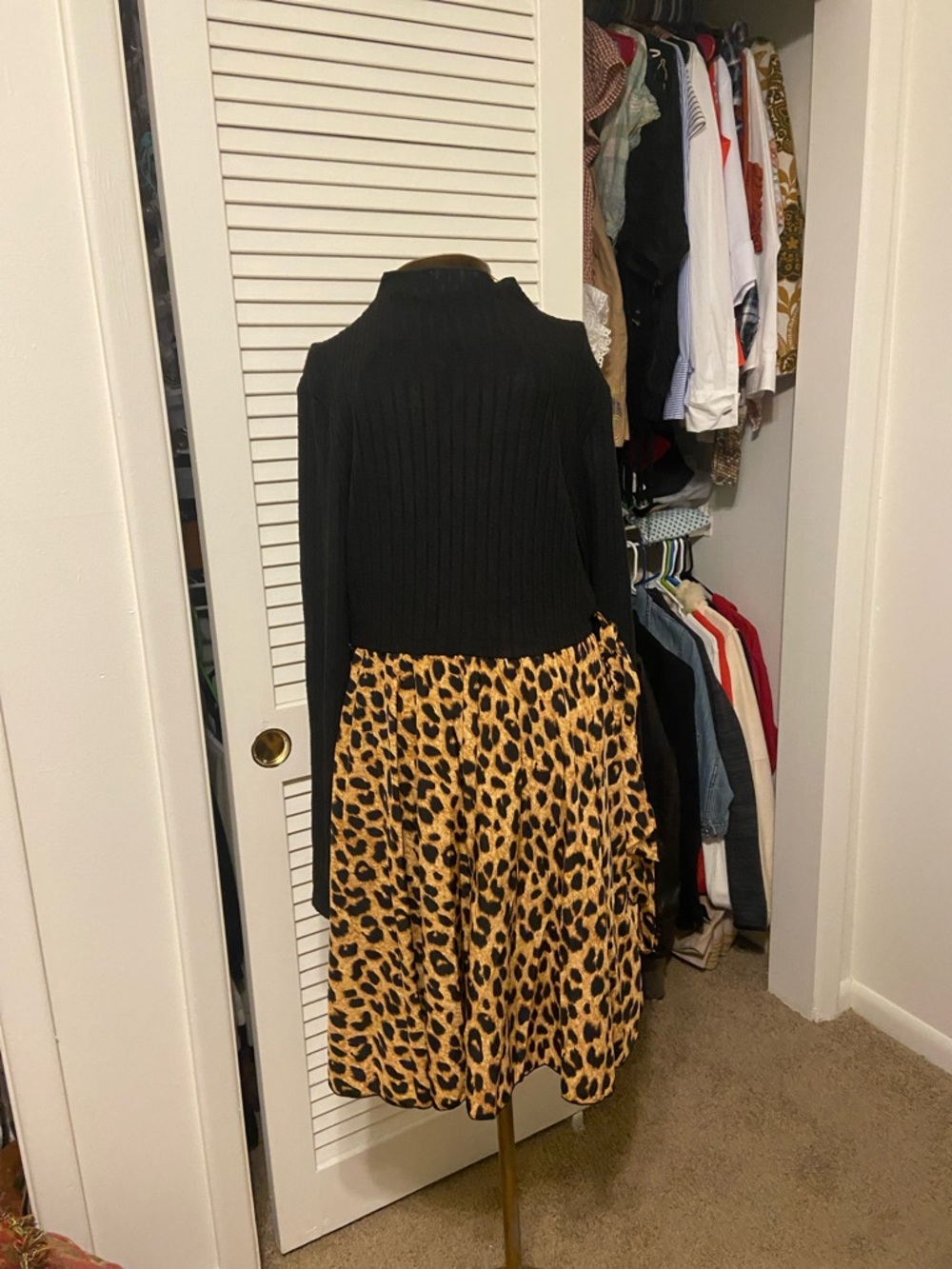 Black Ribbed Top with Leopard Print Skirt